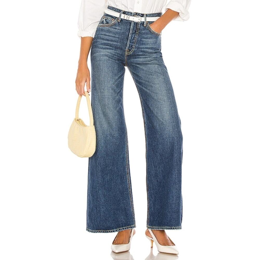 GRLFRND Casey Wide Leg Jeans Blue After All Button Fly Denim High Rise Sz 29 NEW